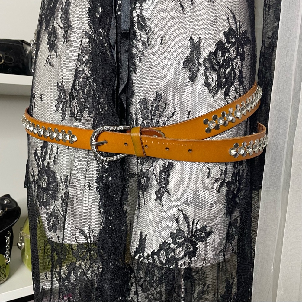 thin rhinestone leather belt